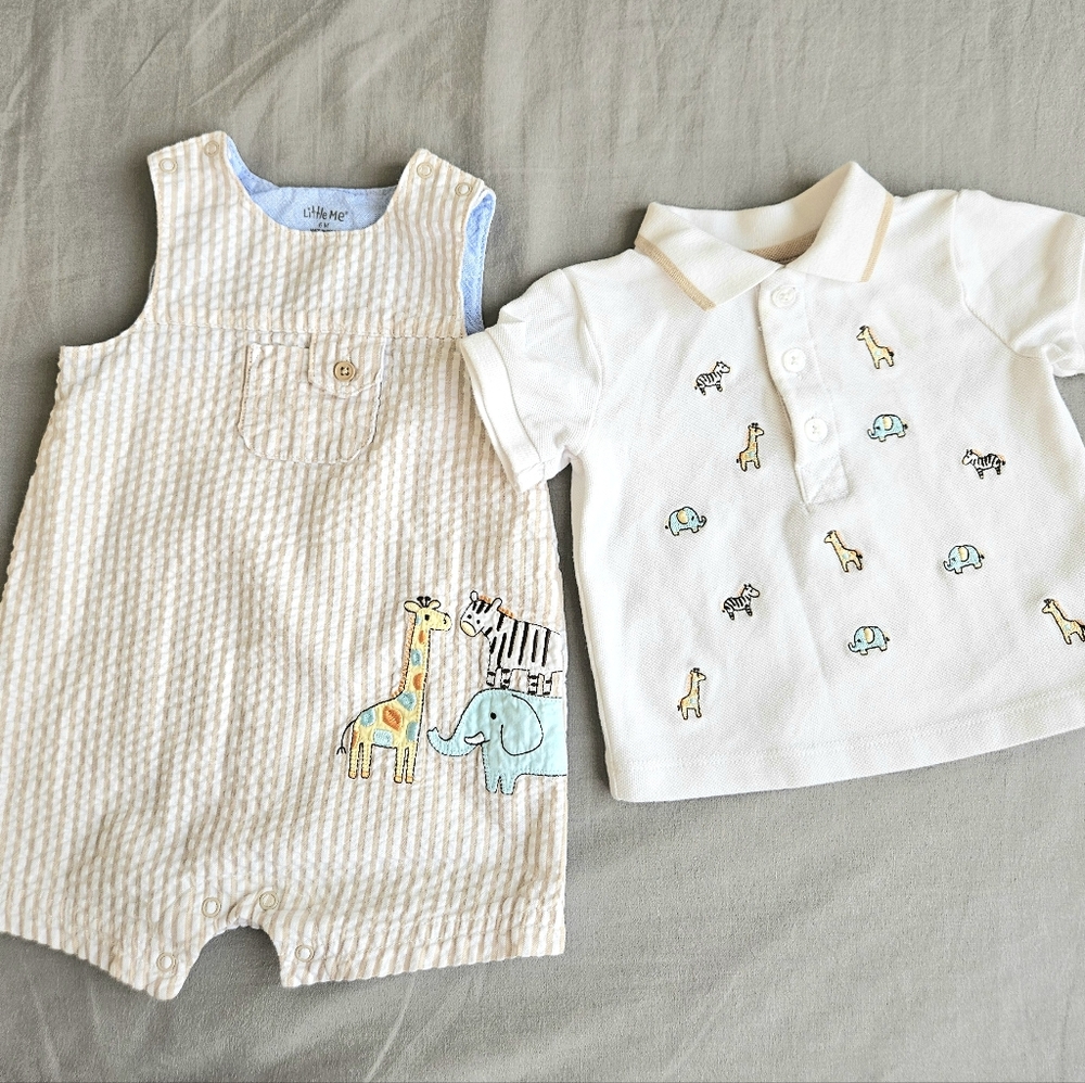 Janie and Jack Cream Romper and White Polo Set